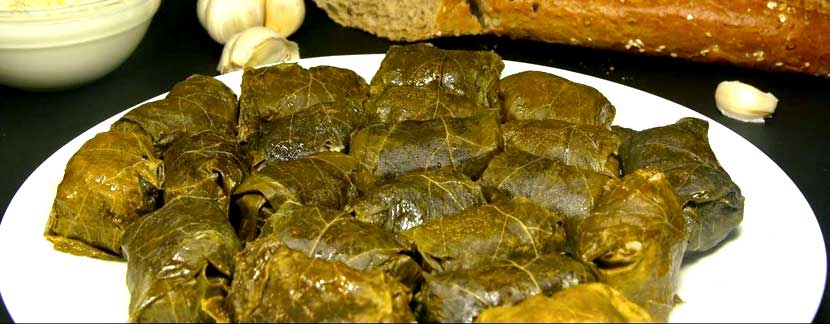 Delicate grape leaves and lamb