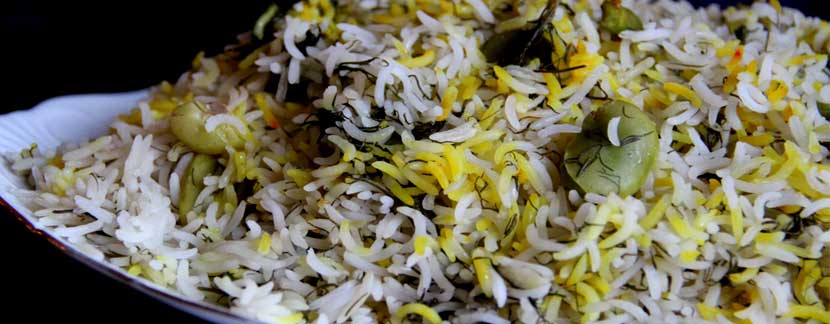 Pilaf with greens and beans